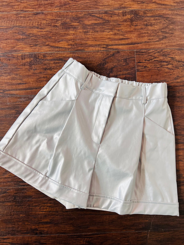 Faux Leather Shorts - Silver