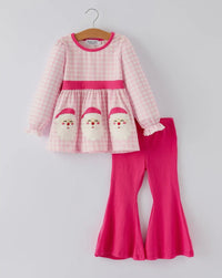 Pink Gingham Santa Girls Two Piece Set
