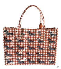 The Chloe Khaki/Rust Gingham Daushund Vinyl Tote Bag