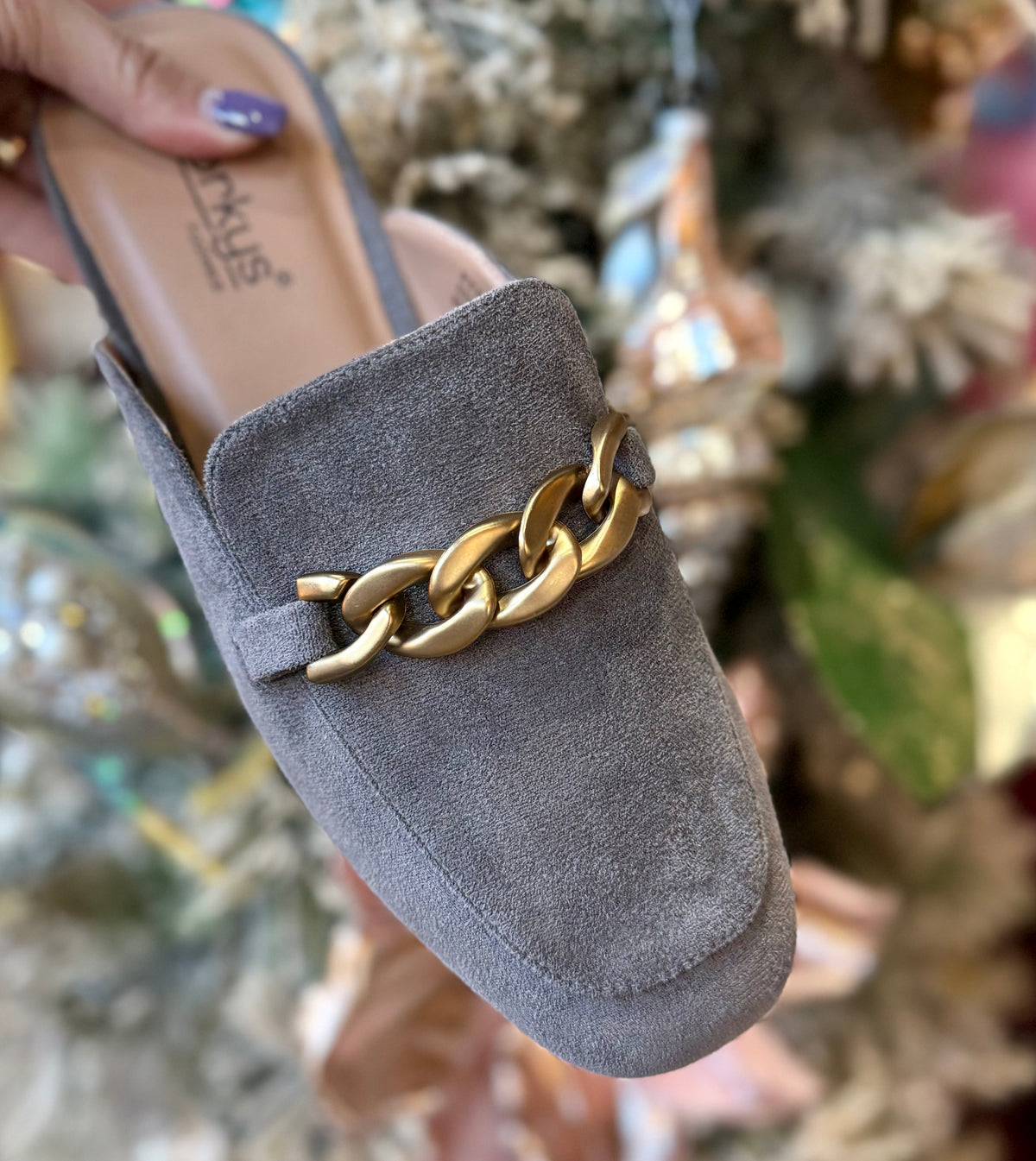 Grey Faux Suede Mule