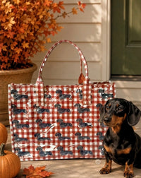 The Chloe Khaki/Rust Gingham Daushund Vinyl Tote Bag