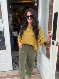 Olive Corduroy Barrel Jeans