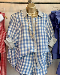 Blue Gingham and Striped Button Up Set