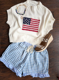 Preppy Gingham Shorts - Blue