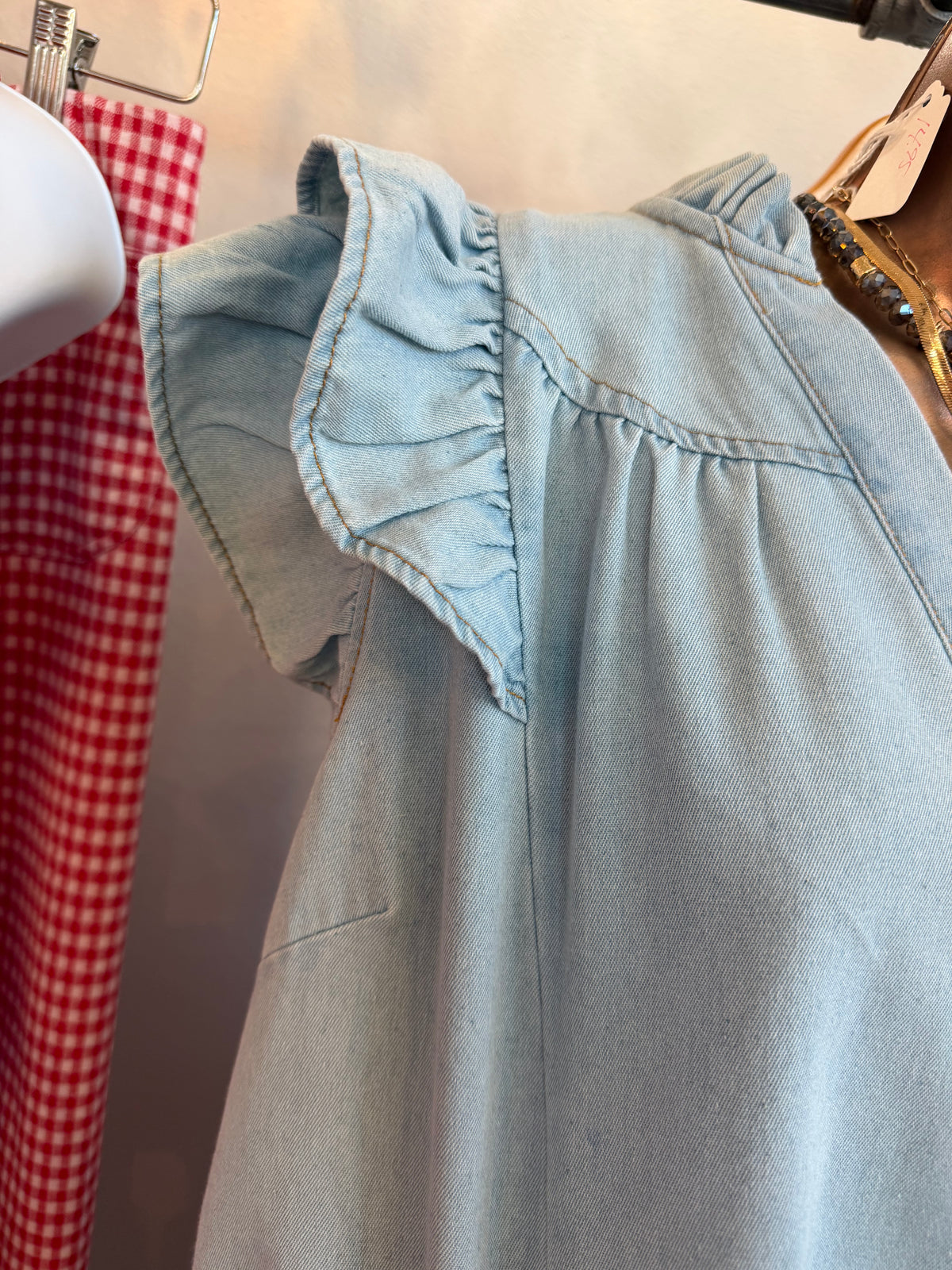 Denim Top with Ruffle Sleeve Detail