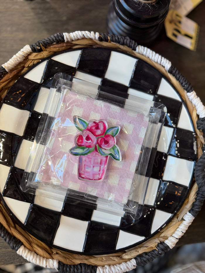 Clear Napkin Holder & Flower Weight