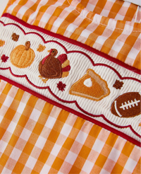 Fall Turkey Gingham Romper -Boys