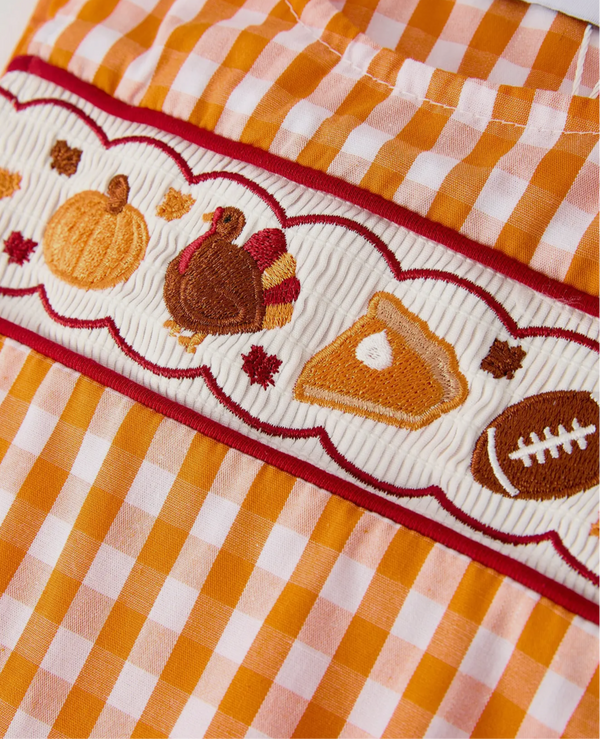 Fall Turkey Gingham Romper -Boys