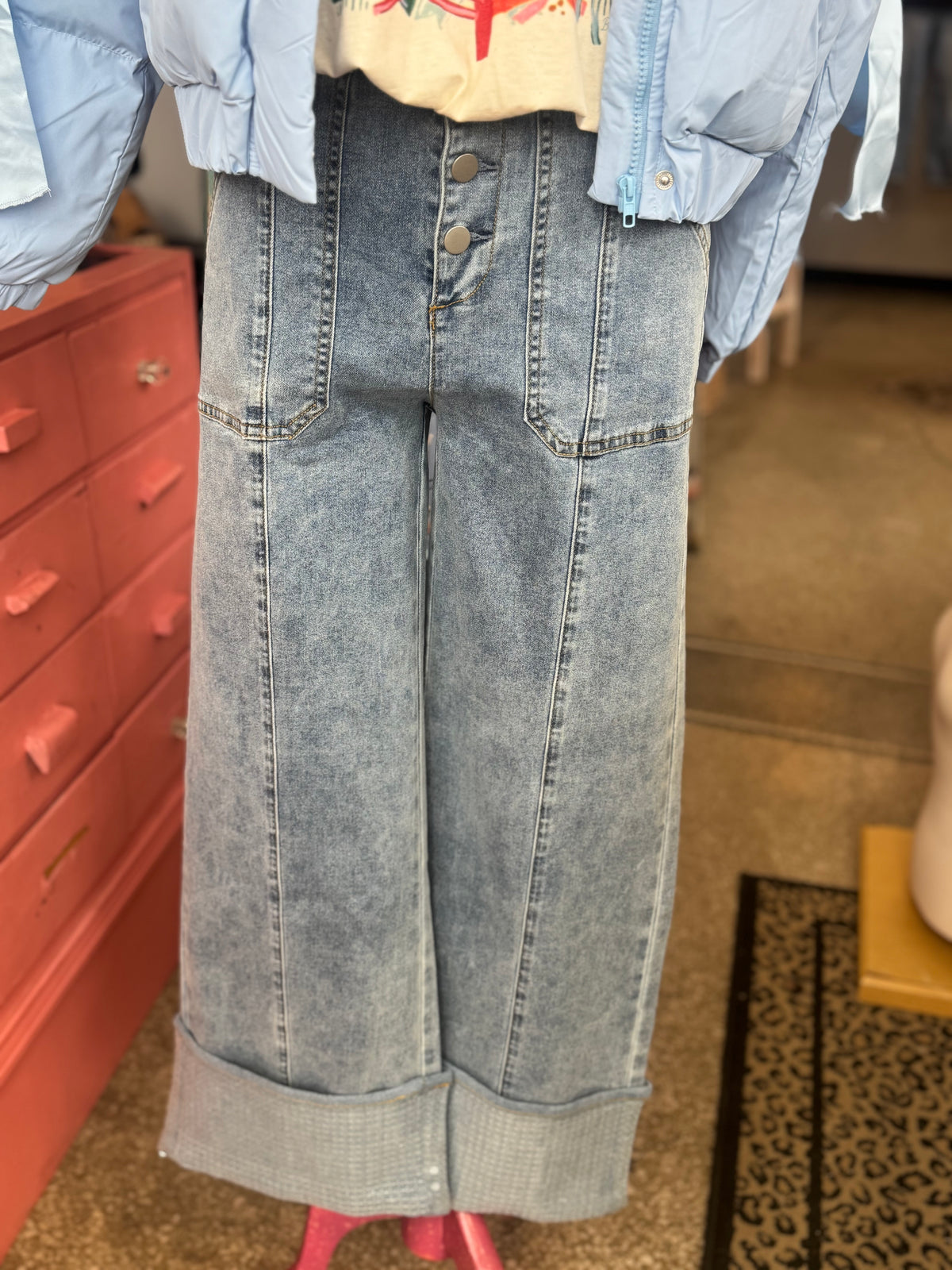 Sequin Cuffed Denim Jeans