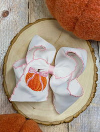 Embroidered Pumpkin Bow - Pink Trim