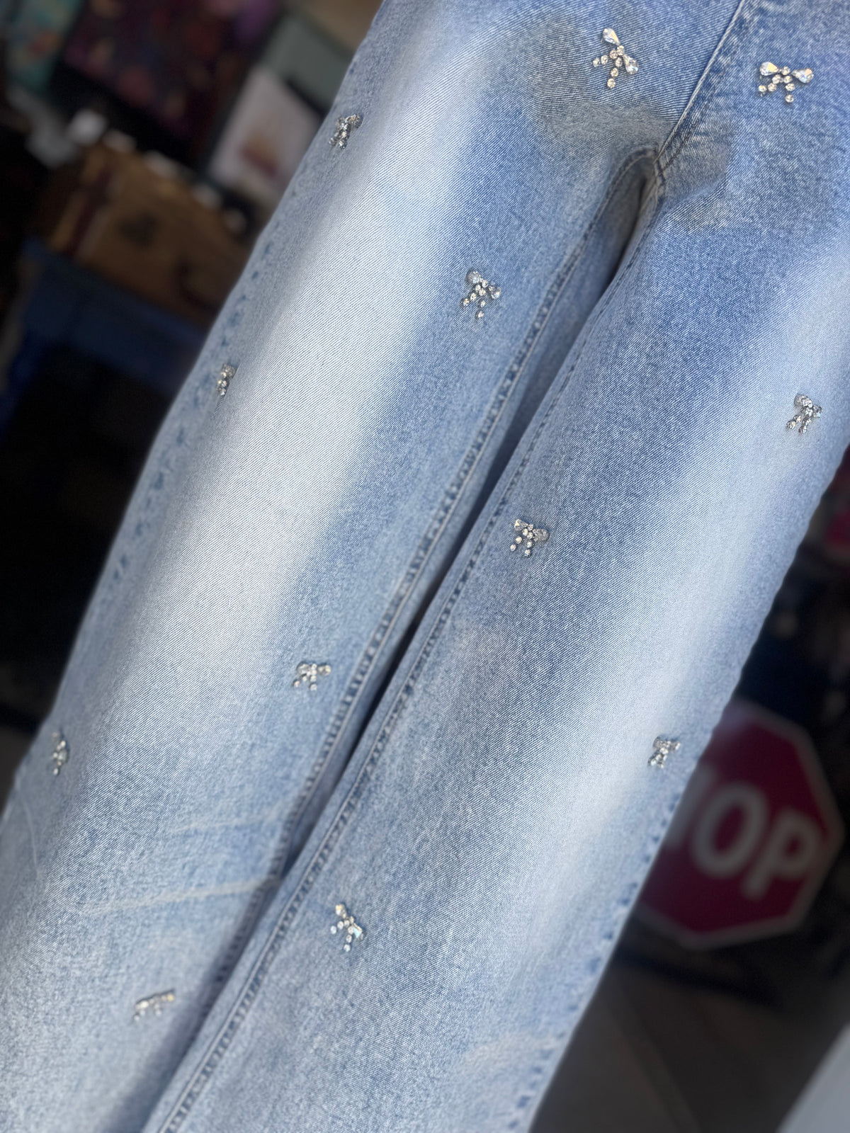 Bow Studded Denim Jeans