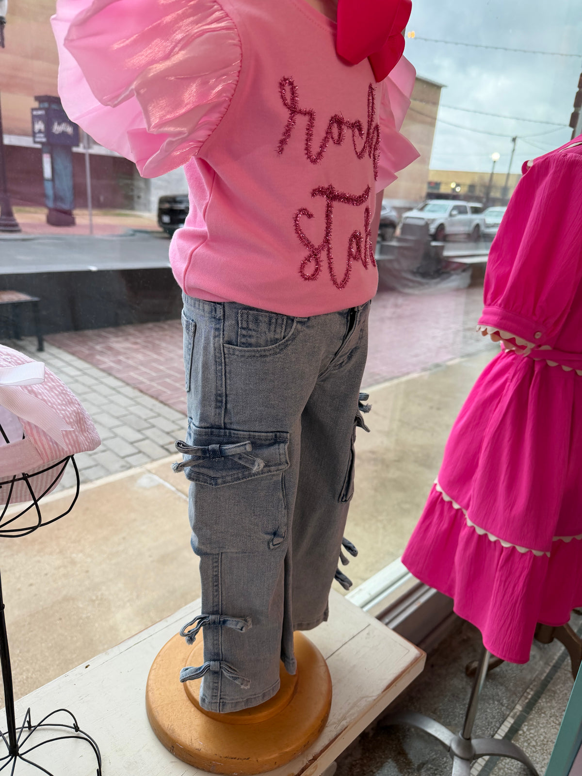 Girl's Wide Leg Denim Cargo Pants