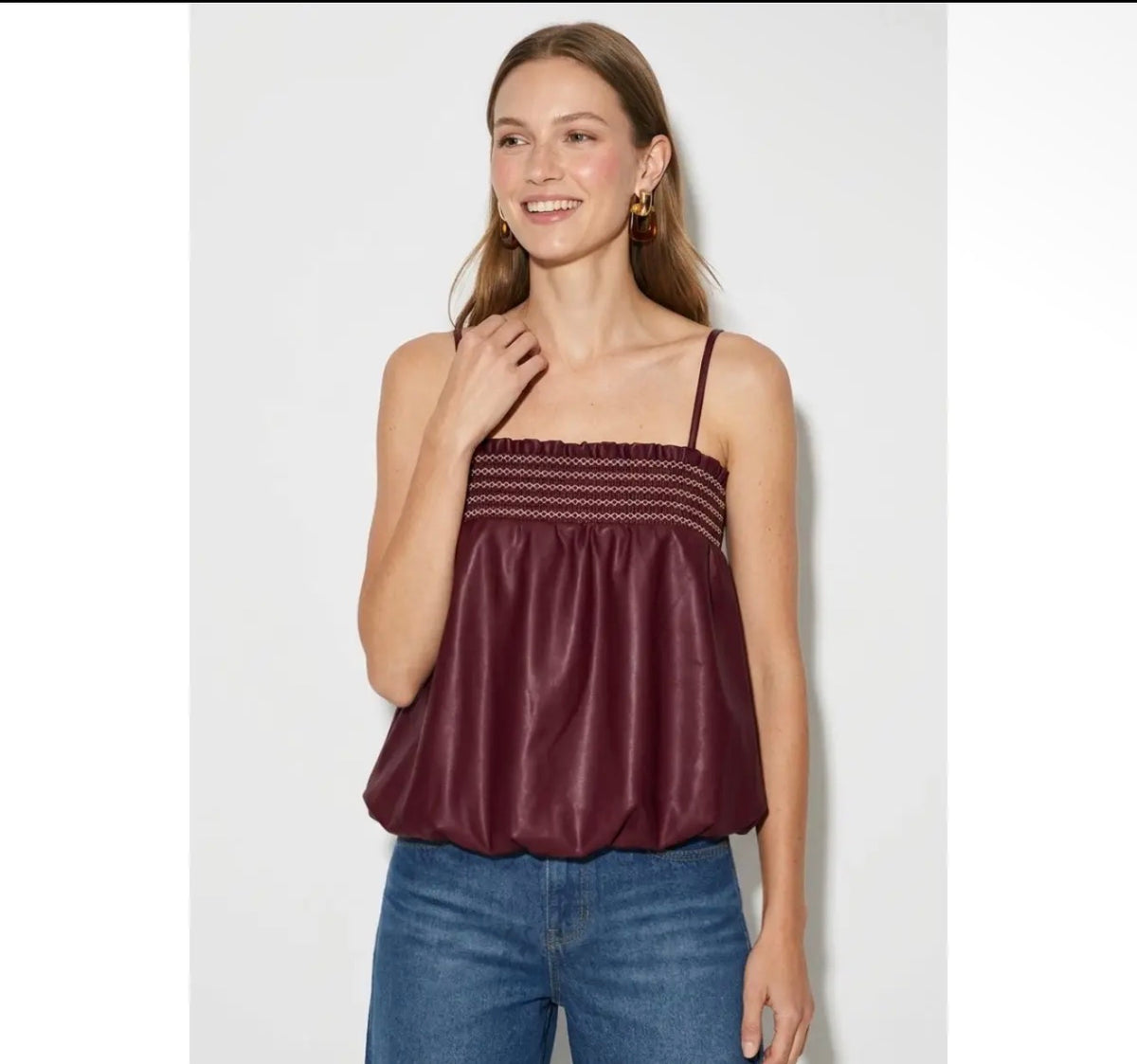 Smocked Vegan Leather Top