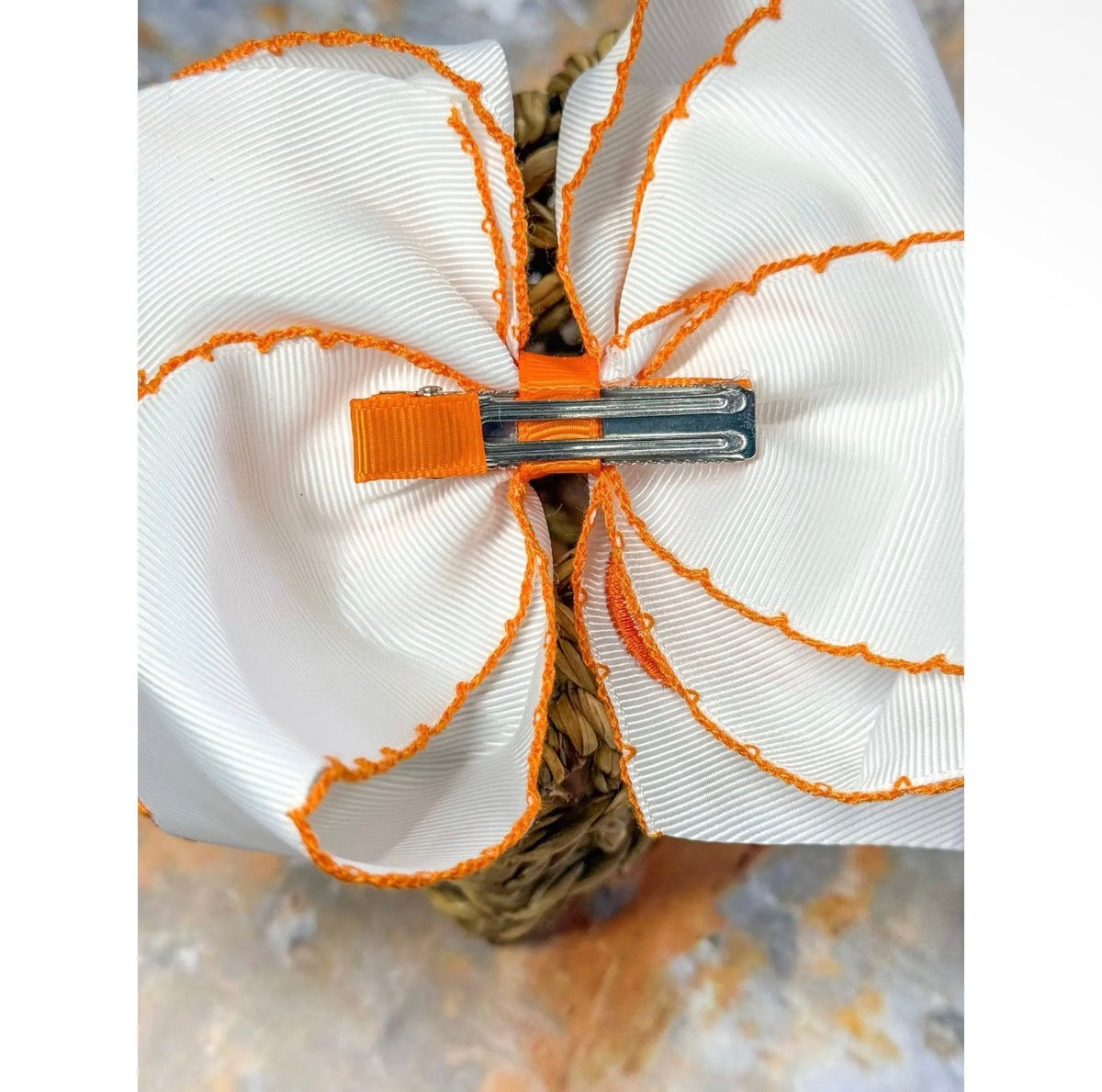 Embroidered Pumpkin Bow - Orange Trim