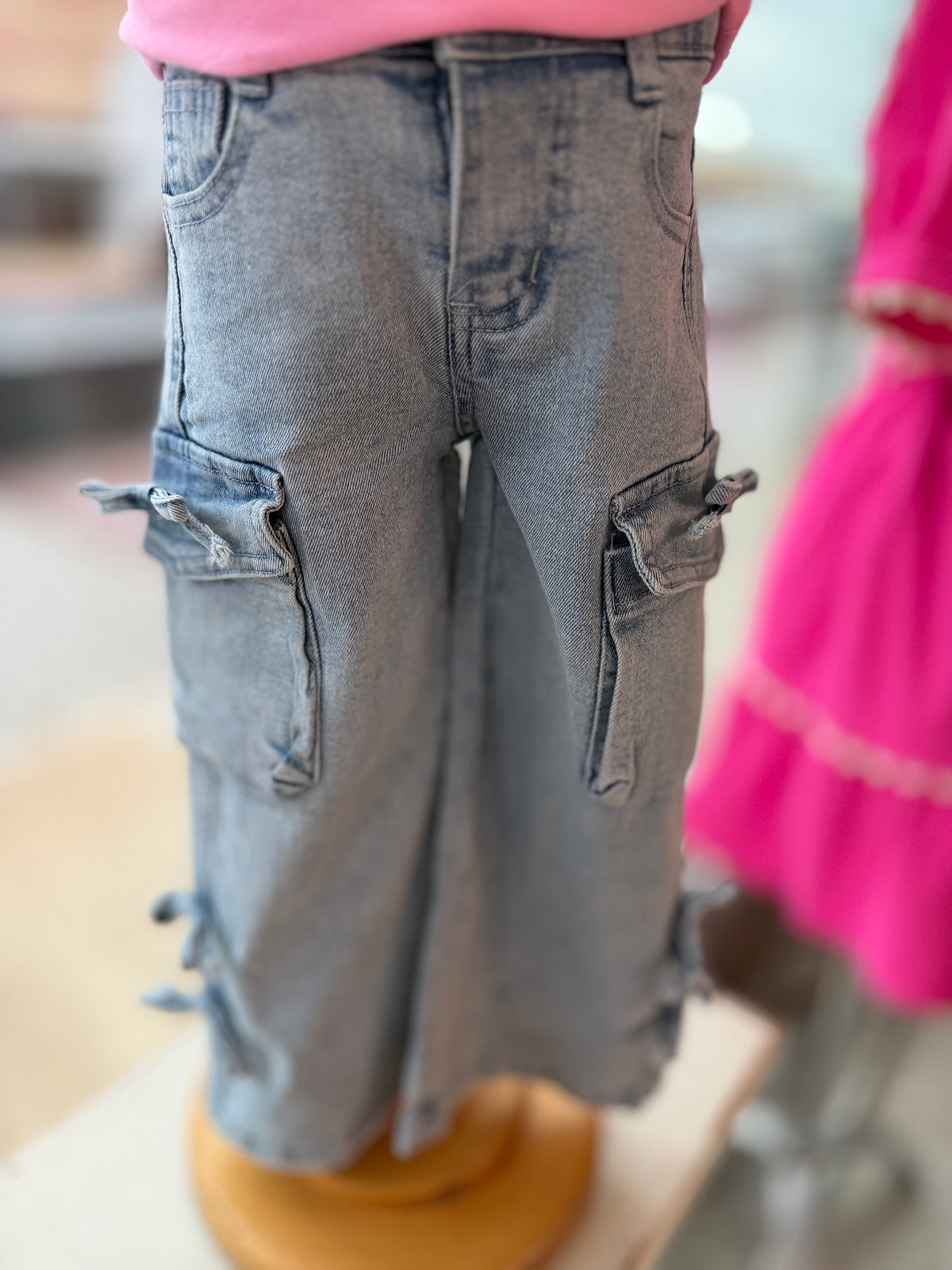 Girl's Wide Leg Denim Cargo Pants