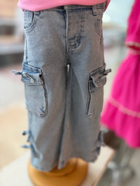 Girl's Wide Leg Denim Cargo Pants