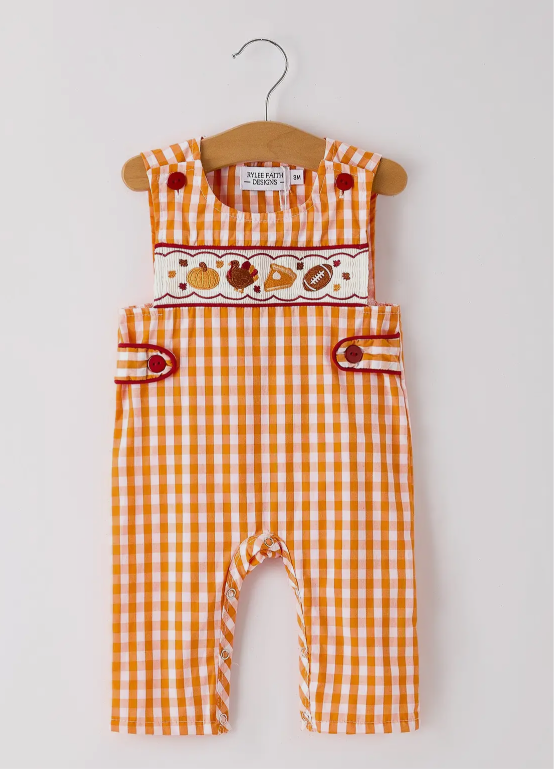 Fall Turkey Gingham Romper -Boys