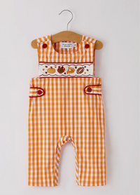 Fall Turkey Gingham Romper -Boys