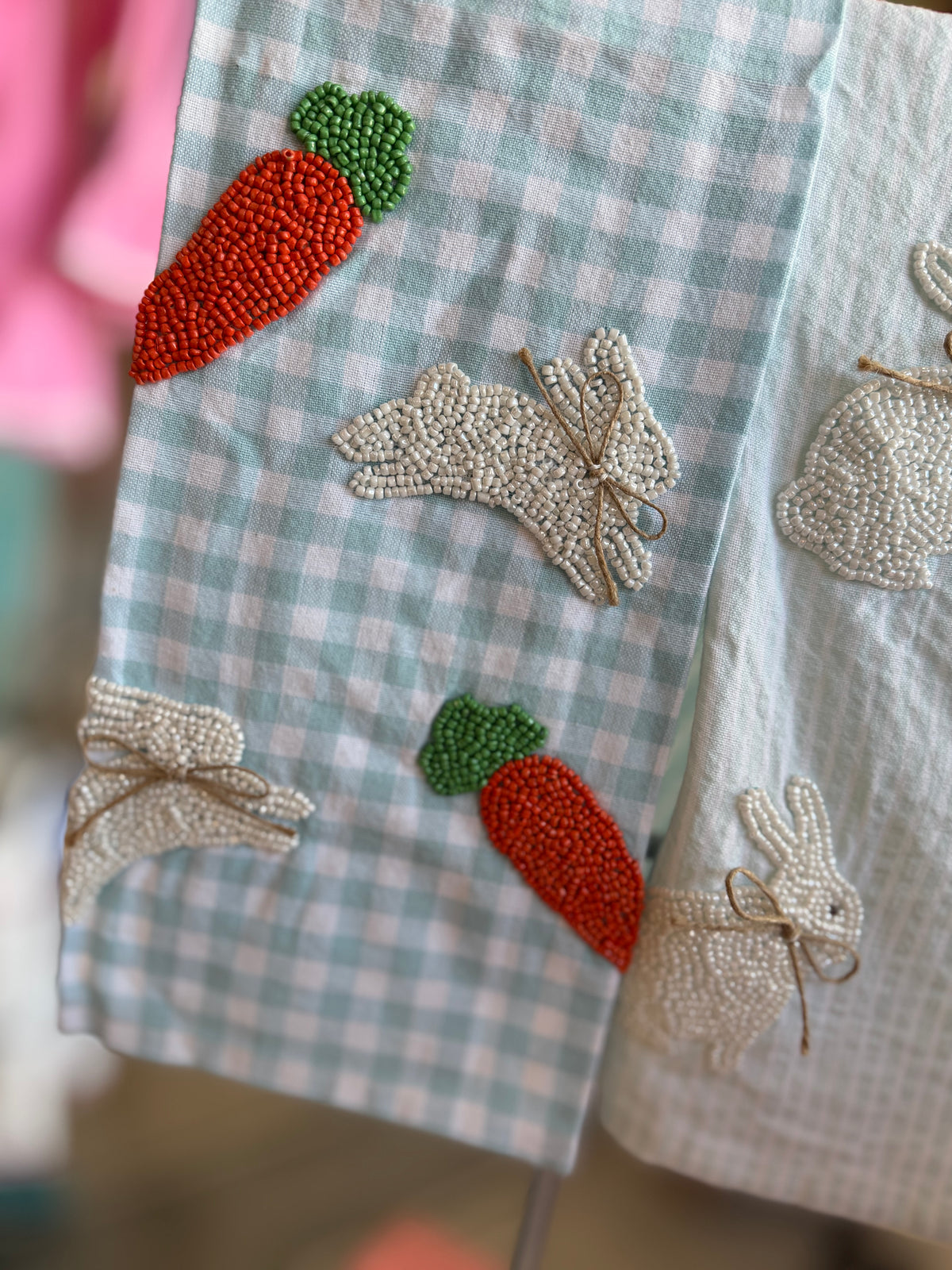 Bunny & Carrot beaded towel