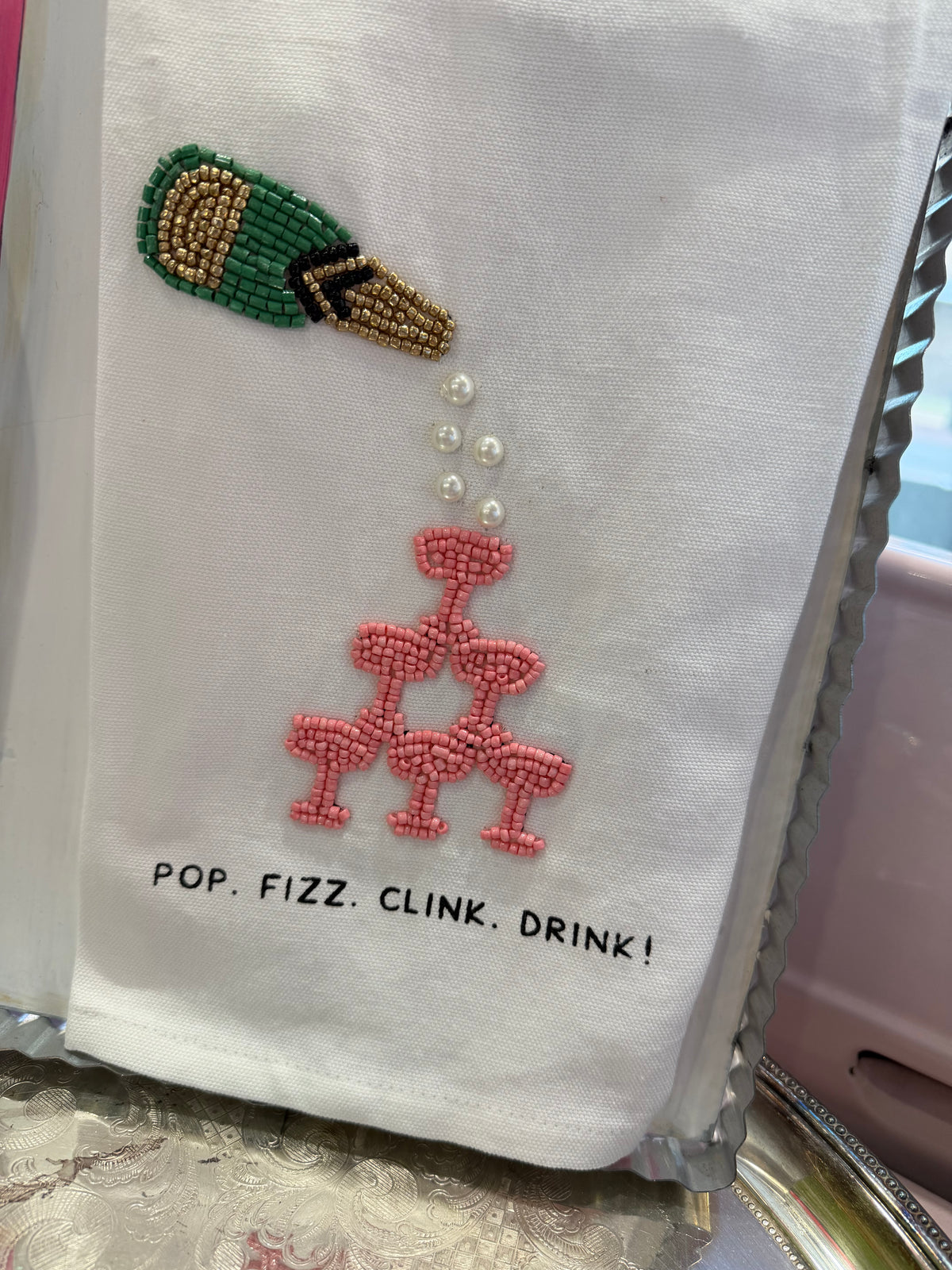 Champagne Beaded Tea Towel