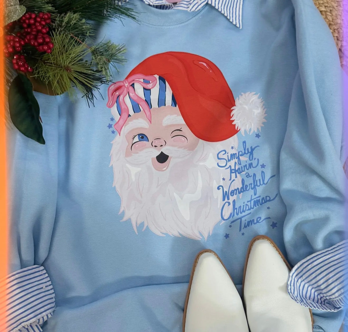 Santa Sweatshirt- simply having a wonderful time (PRE ORDER)
