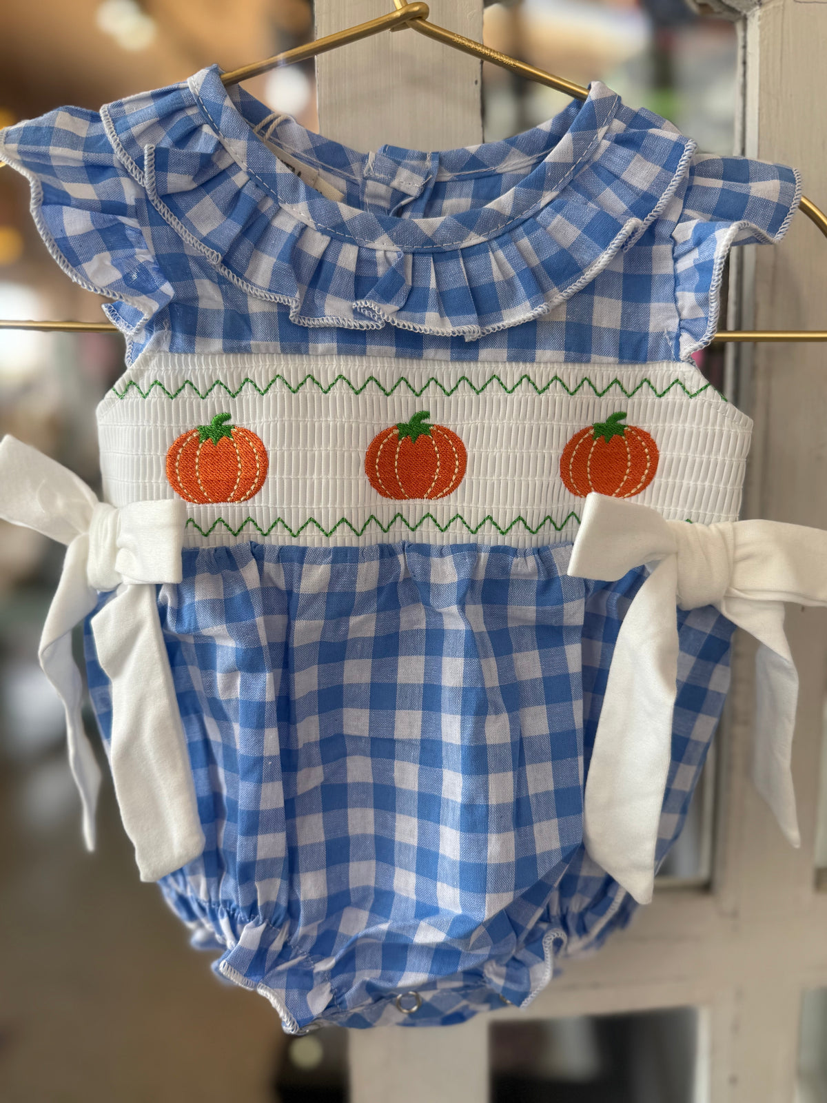 Girls Blue Gingham Pumpkin Bubble