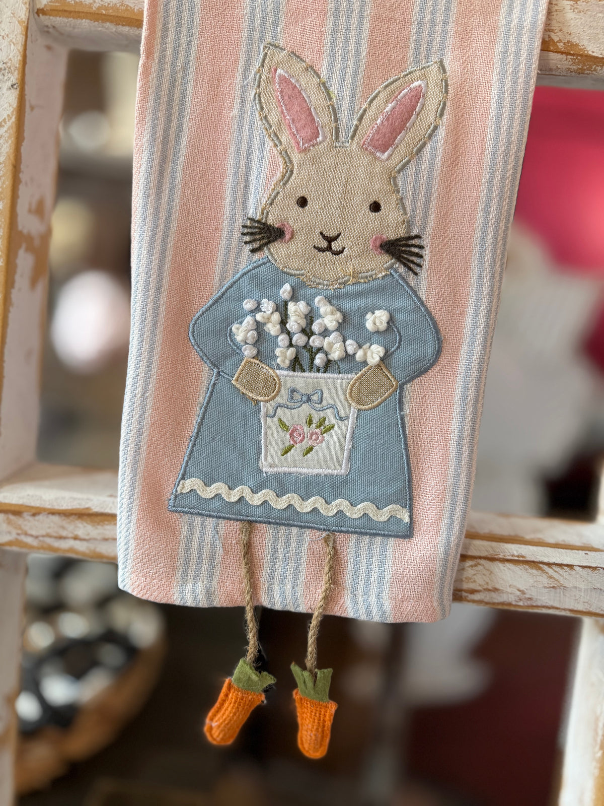 Pink Striped Bunny with Dangle Legs Towel