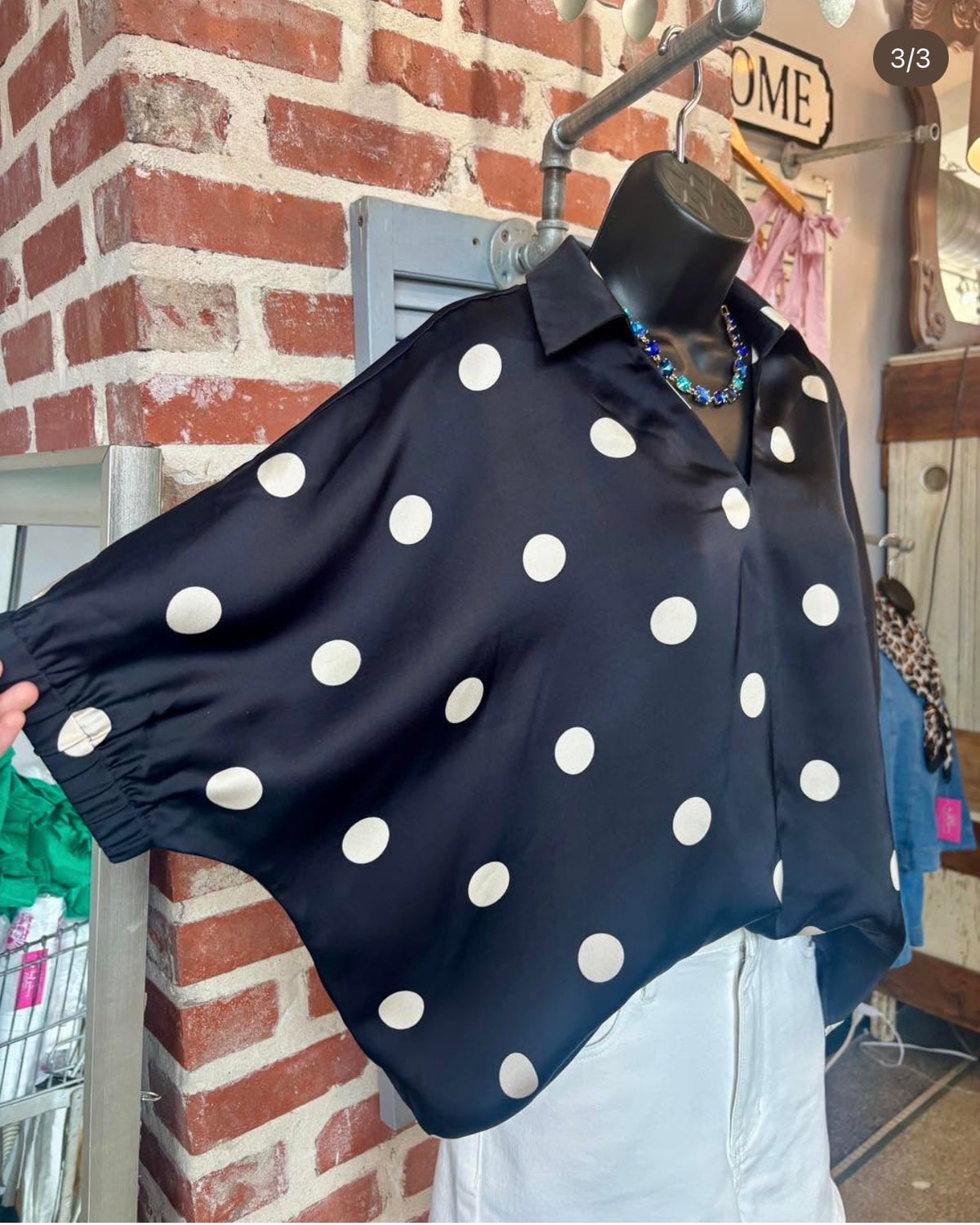 Black and Cream Polka Dot Top