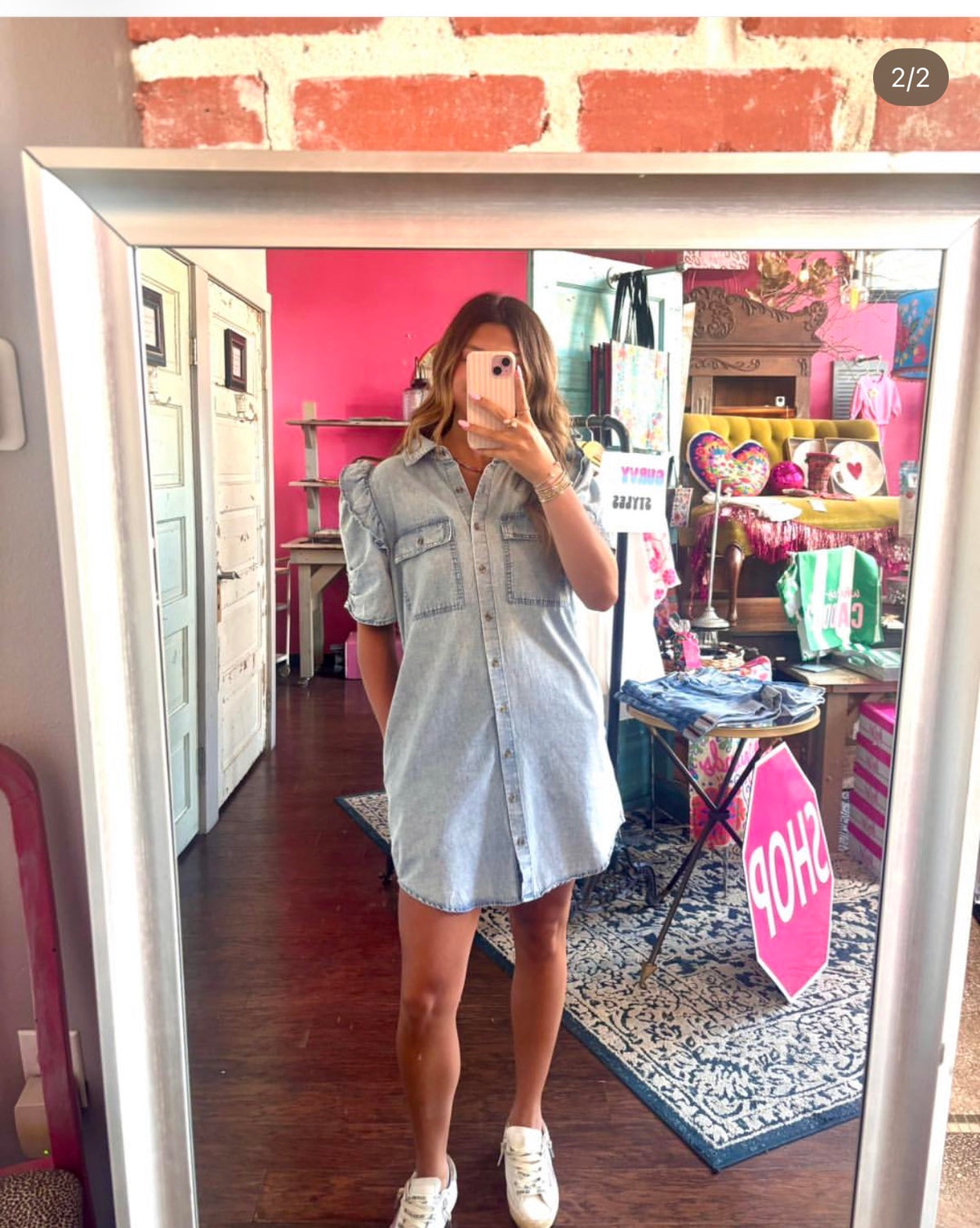 Denim Ruffle Button Down Dress