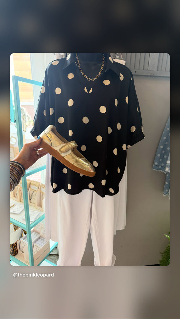 Black and Cream Polka Dot Top