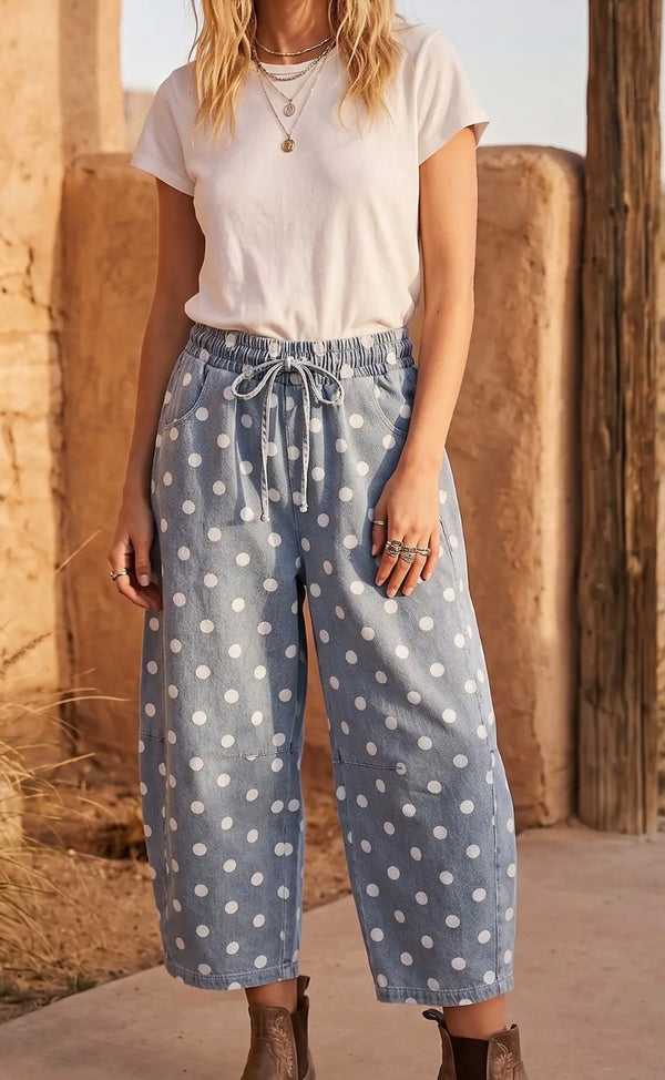 Denim Polka Dot Pants