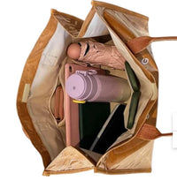 The Chloe Khaki/Rust Gingham Daushund Vinyl Tote Bag
