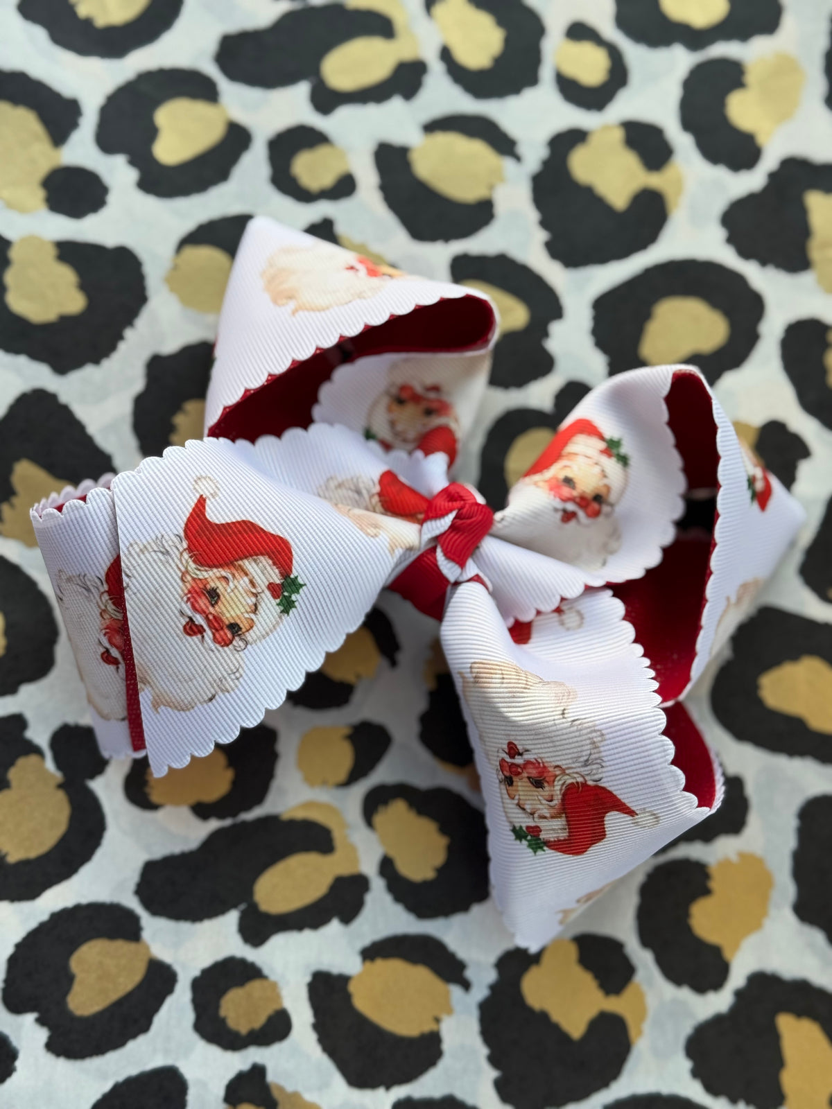 Red & White Glitter Santa Bow