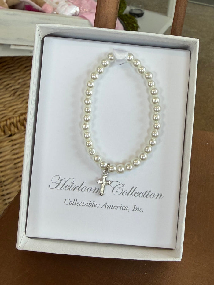 Baby Bracelet - Freshwater Pearls 5" Rhodium Finish Cross