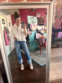 Ruffle Hem Button Up - White