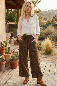 Leopard Drawstring Pants - Brown