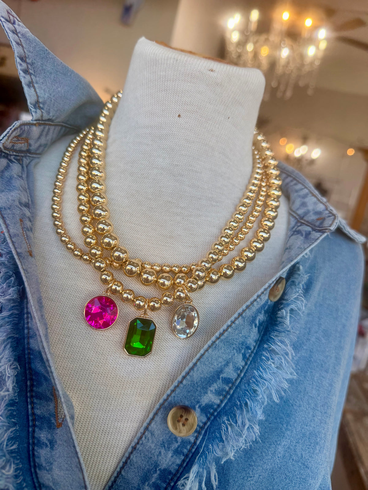 The Yaya - pinks Gold Layered Necklace  - 18”