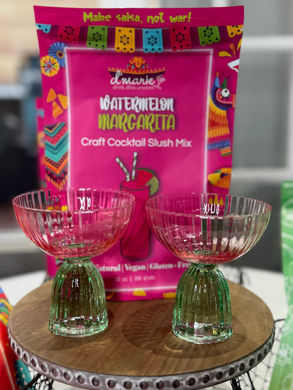 Couple Glass -Green/Pink