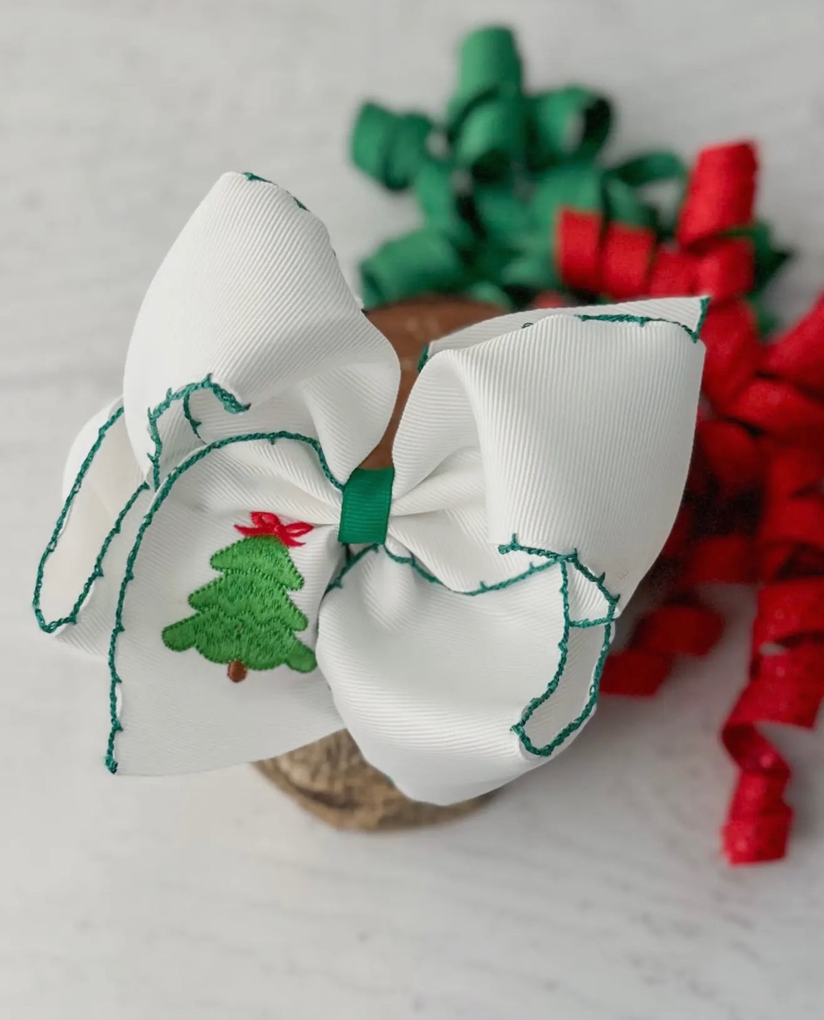 Embroidered Christmas Tree Bow