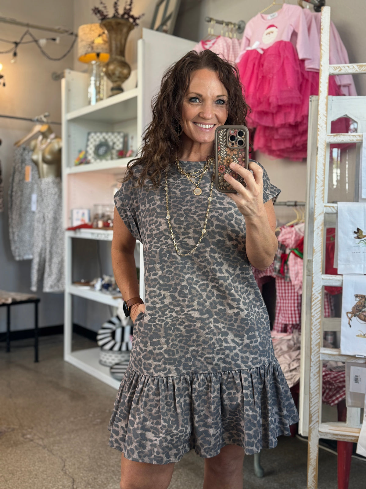 The Denim Leopard Ruffle Dress