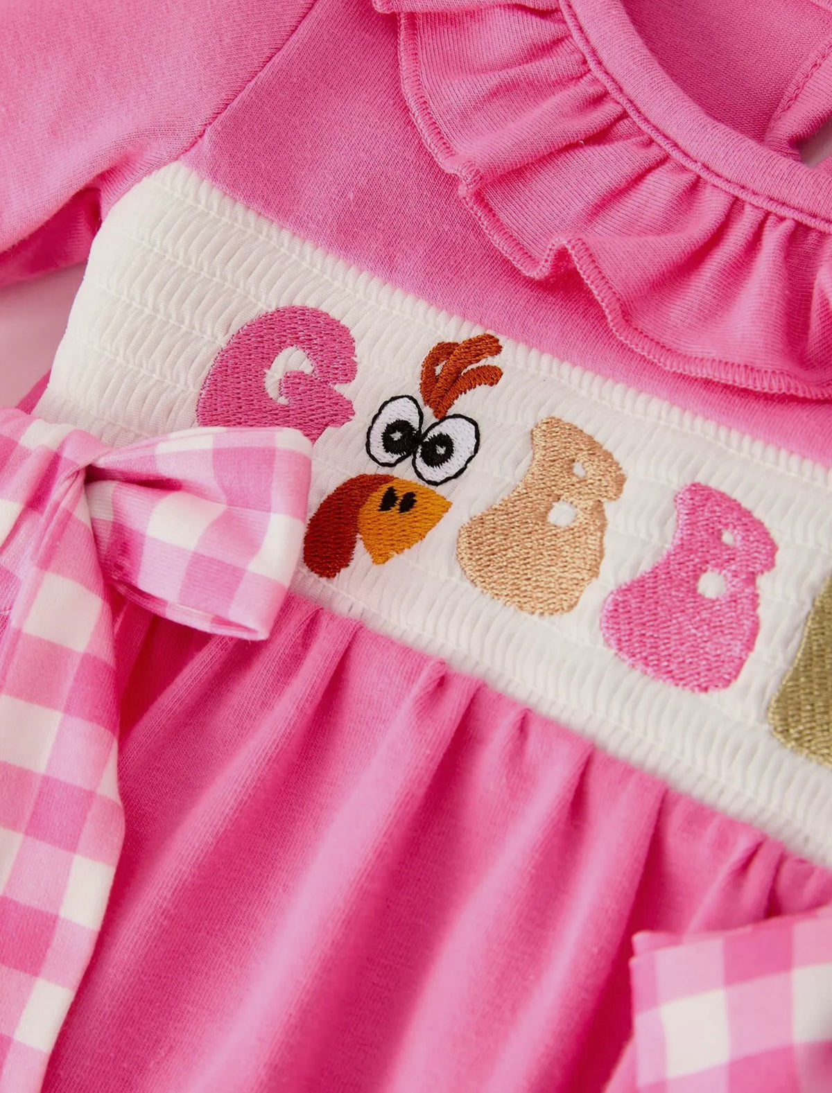 "Gobble" Smocked Embroidered Girls Romper