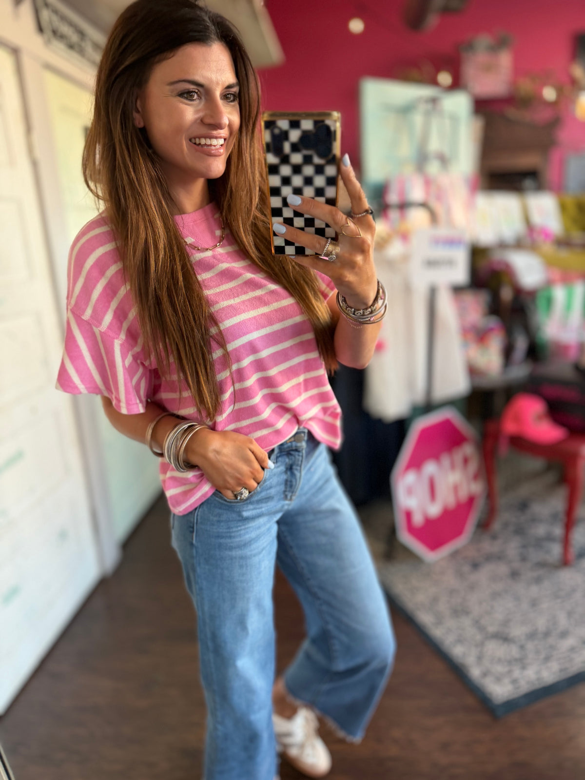 Ruffles & Stripes Top - Pink/White