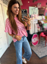Ruffles & Stripes Top - Pink/White
