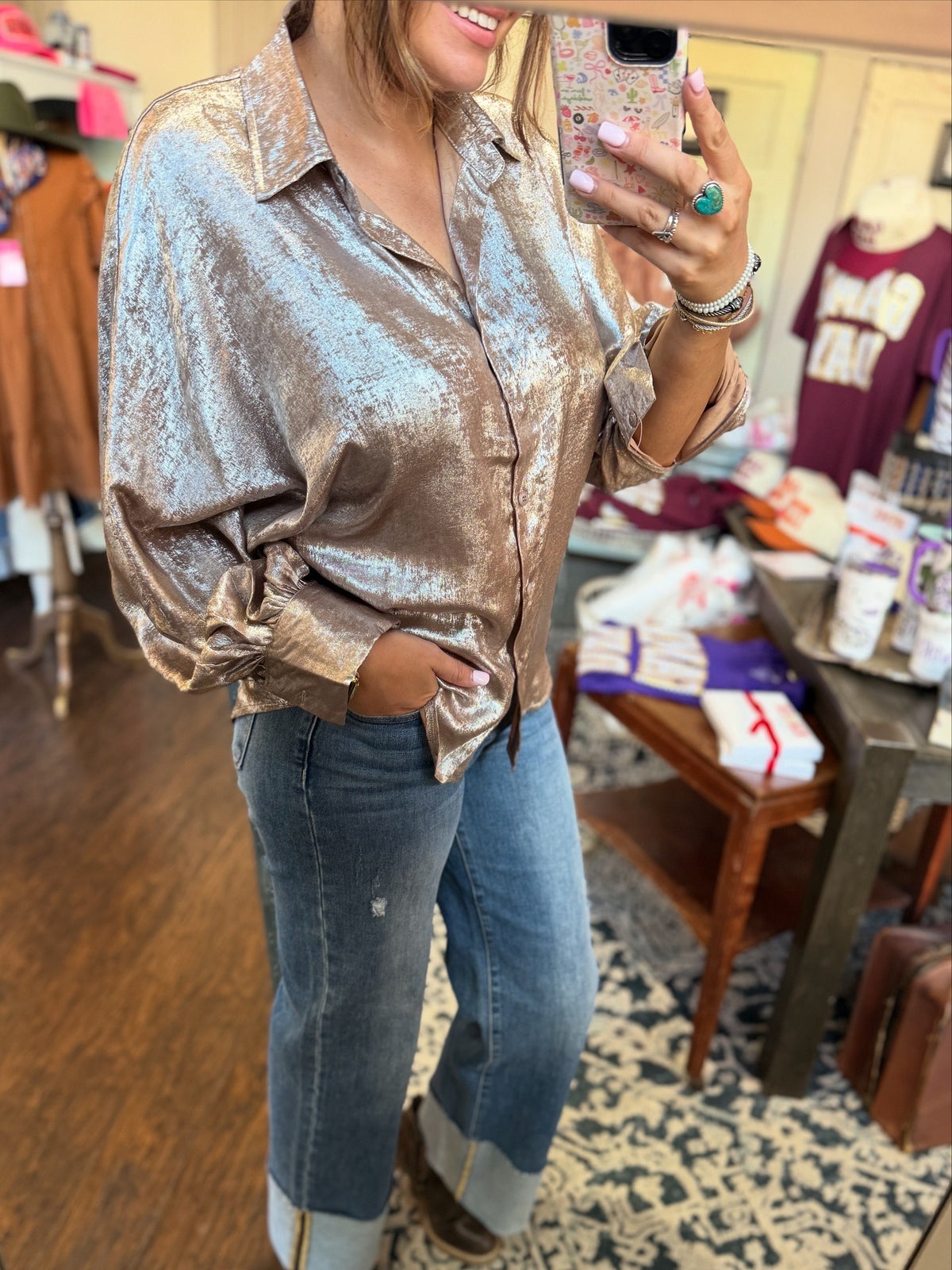Metallic Glam Button Up