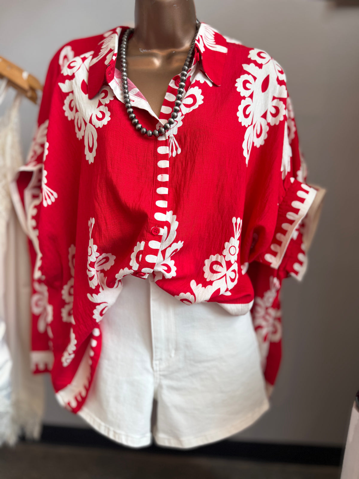 Cherry Red Button Up Blouse RESTOCK