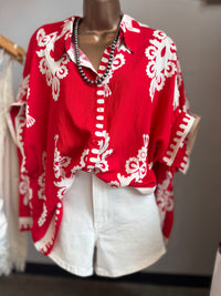 Cherry Red Button Up Blouse RESTOCK