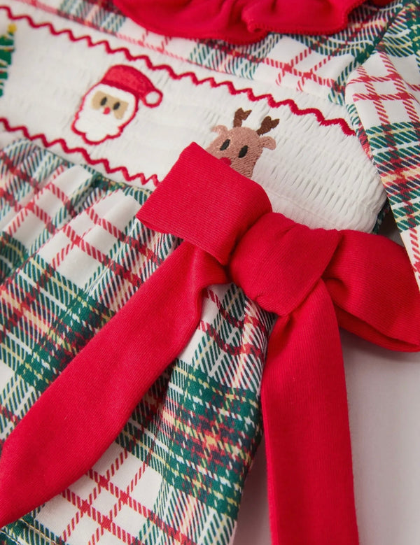 Christmas Plaid Smocked Embroidered Bloomer Set