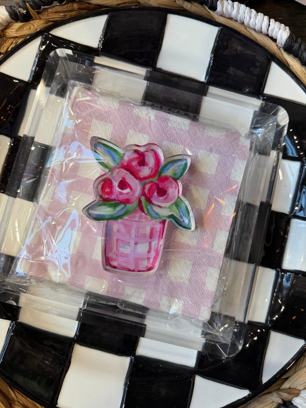 Clear Napkin Holder & Flower Weight