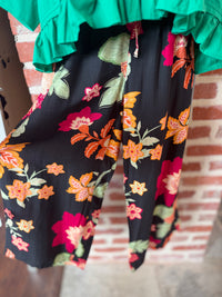 Black Floral Pattern Pants