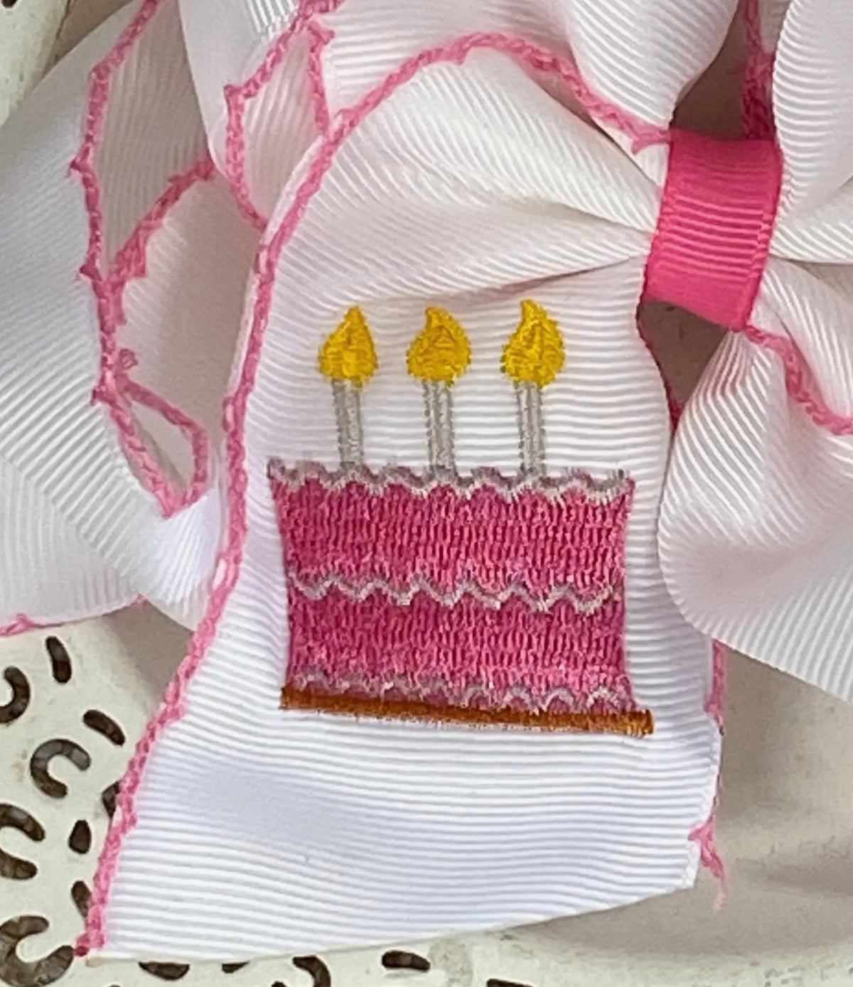 Birthday Cake Embroidery Moonstitch Bow